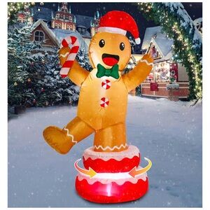 Inflatable Gingerbread Man with Santa Hat